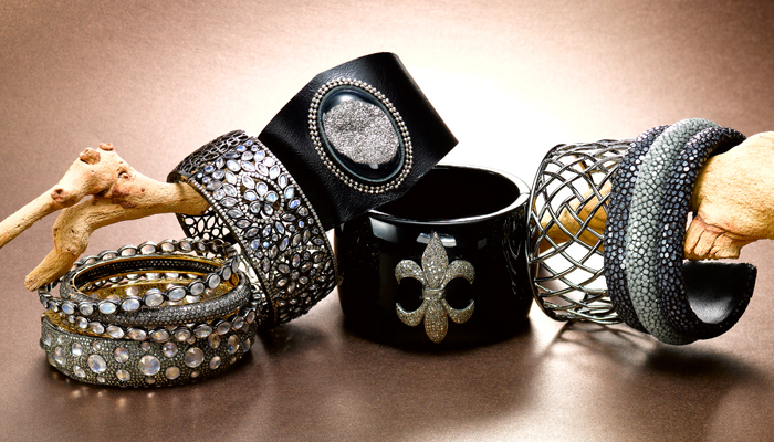 designer cuffs and bangles with moonstone & diamonds in sterling silver 